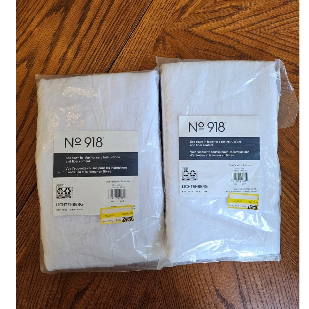 Two No. 918 Lichtenberg White Sheer Curtain Panels 51x63 pair set of‎ 2